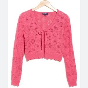 Freshman cable knit cropped scalloped sweater/cardigan